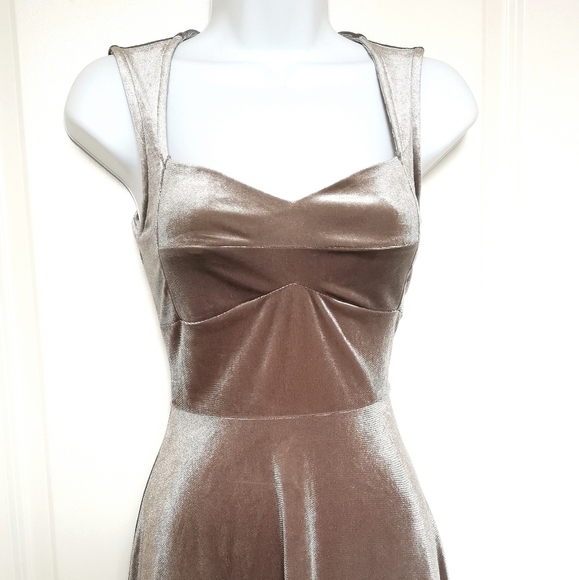 Party Dress Grey velvet Stretch Skater fit & flare - Picture 3 of 7